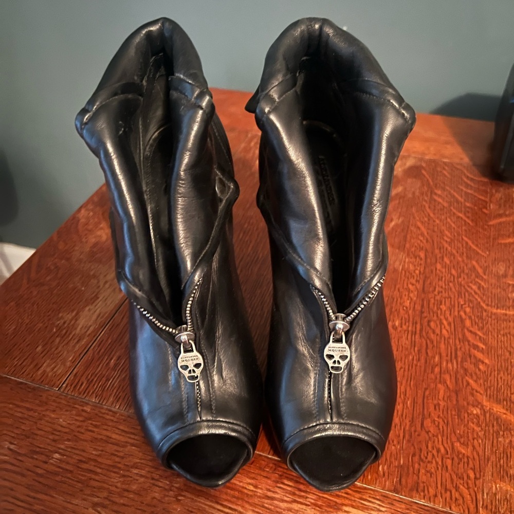Alexander McQueen, black booties, size 10, worn once.